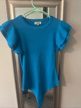 eesome Bright Blue Ruffle Sleeve Bodysuit